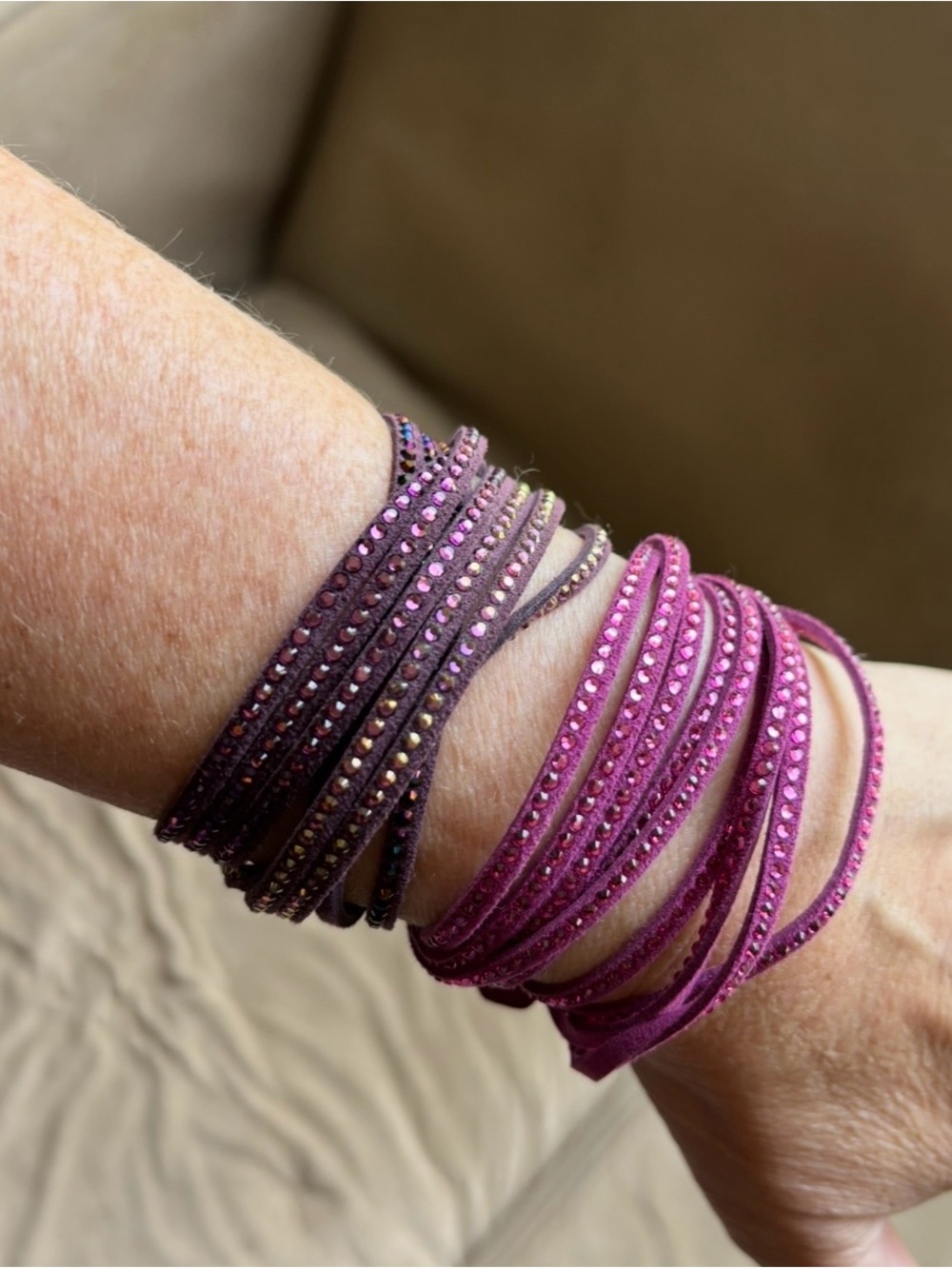 Swarovski Dual-Tone Pink & Mauve Crystal Wrap Bracelet